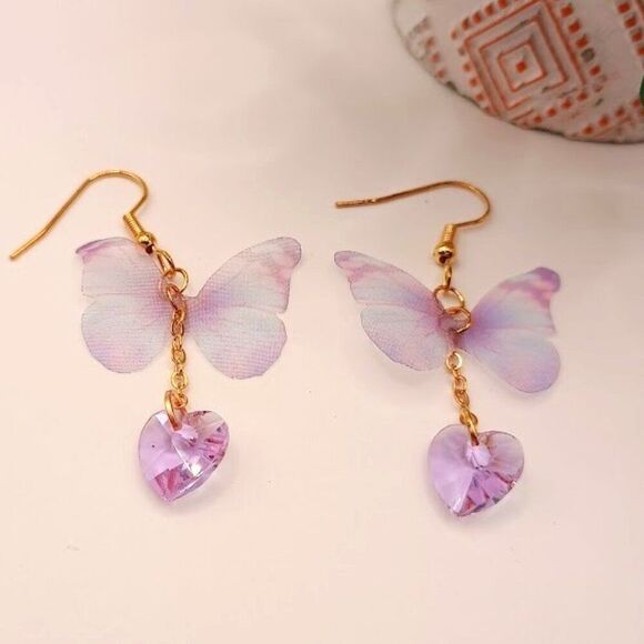 Whispery Thin Lavender Butterfly Earrings - Picture 3 of 3